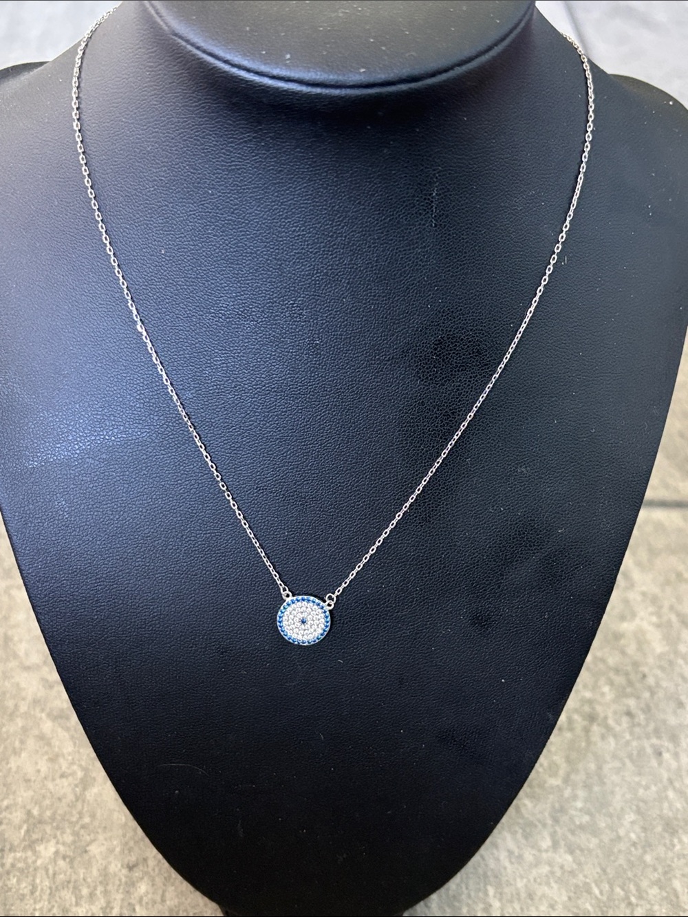 Vintage 1990’s .925 Sterling Silver Blue Pavé Evil Eye Pendant Necklace